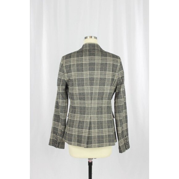 BANANA REPUBLIC Cadet Grey Check Wool Flannel Double Breasted Blazer, Size 6 - Picture 7 of 16
